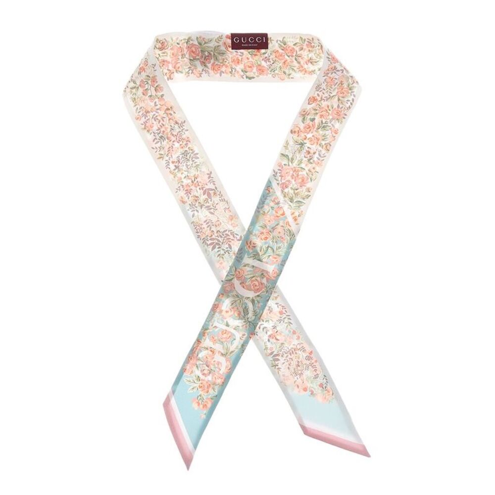 Gucci Floral Print Silk Neck Bow, Blue